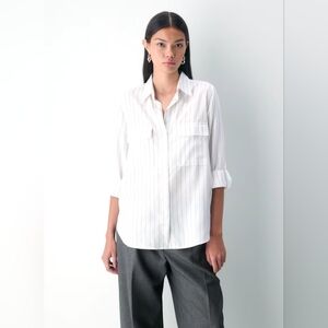 Babaton White Black Striped Button-Up Shirt | Long Sleeve | 2XS